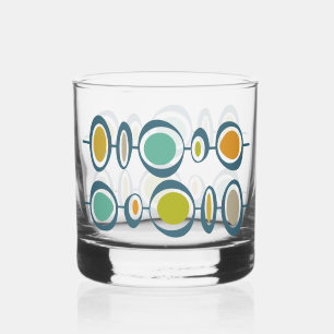 Funky Abstract Circles Green Blue Midcentury Whiskey Glass