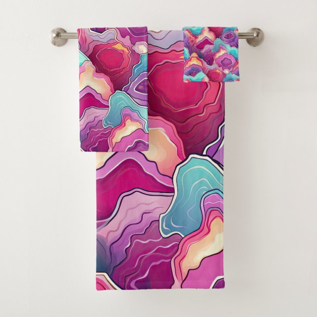 Funky Abstract Colorful Pattern Bathroom  Bath Towel Set (Insitu)