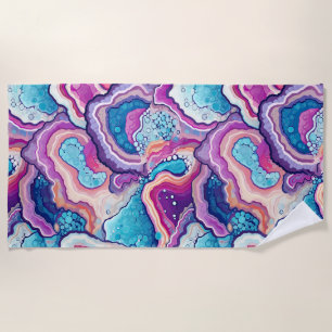 Funky Abstract Colourful Agate Geode Pattern Beach Towel