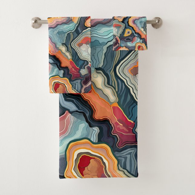 Funky Abstract Colourful Pattern Bathroom  Bath Towel Set (Insitu)