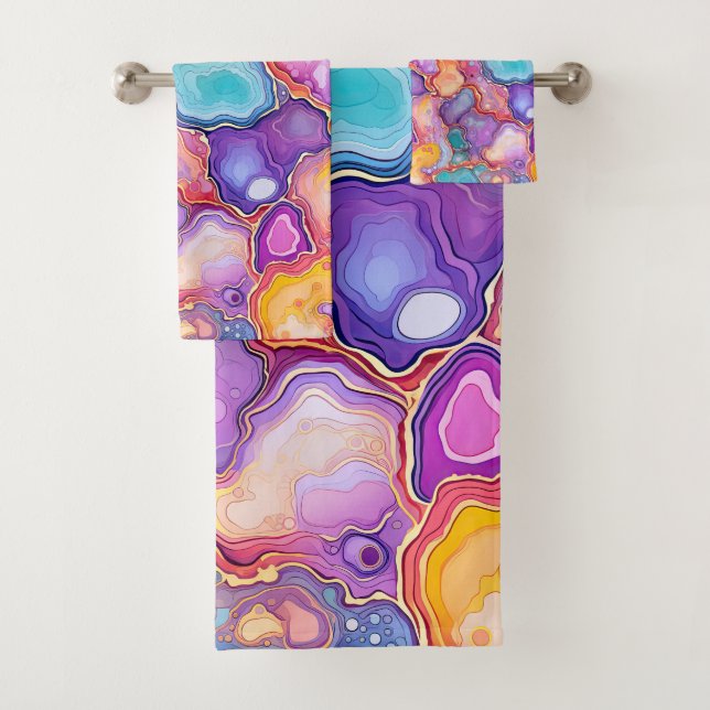 Funky Abstract Colourful Pattern Bathroom  Bath Towel Set (Insitu)