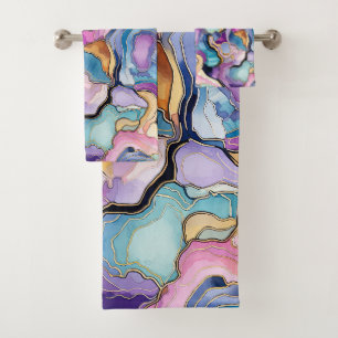 Funky Abstract Colourful Pattern Bathroom Bath Towel Set