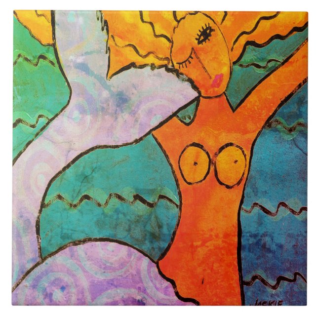 Funky Abstract Digital Mermaid Painting  Ceramic Tile (Front)