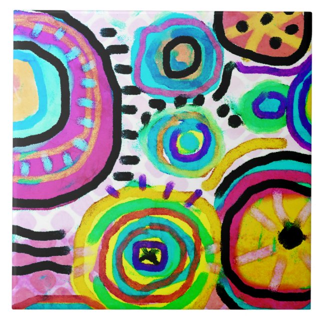Funky Abstract Digital Painting Ceramic Tile (Front)