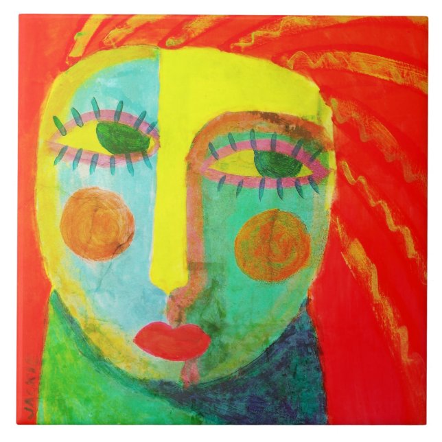 Funky Abstract Face Painting Ceramic Tile (Front)