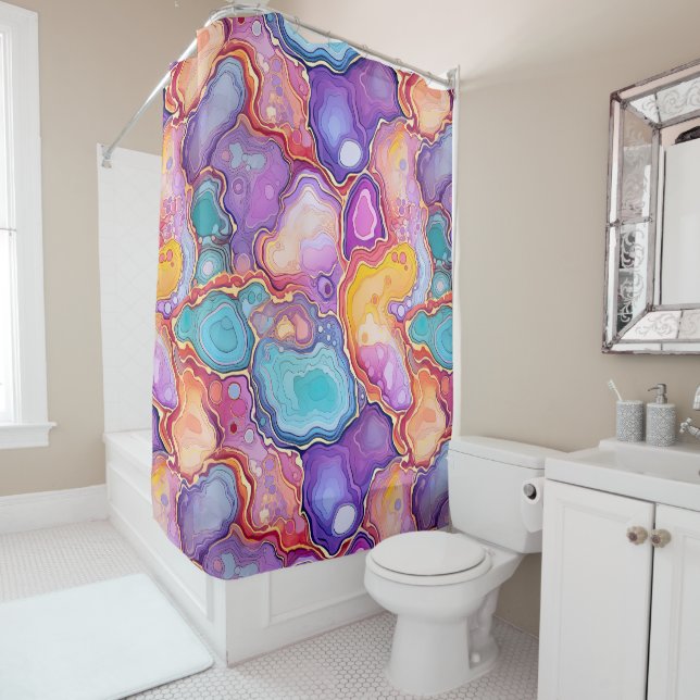 Funky Abstract Geode Agate Pattern Bathroom  Shower Curtain (In Situ)