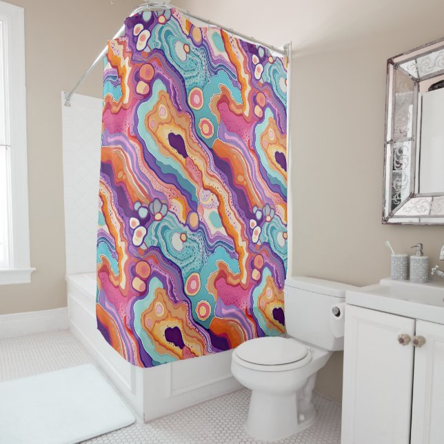 Funky Abstract Geode Agate Pattern Bathroom  Shower Curtain (In Situ)