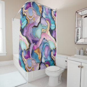 Funky Abstract Geode Agate Pattern Bathroom  Shower Curtain