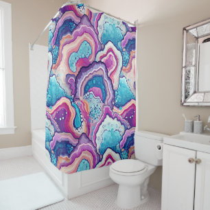 Funky Abstract Geode Agate Pattern Bathroom Shower Curtain