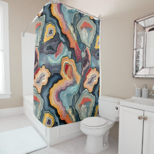 Funky Abstract Geode Agate Pattern Bathroom  Shower Curtain