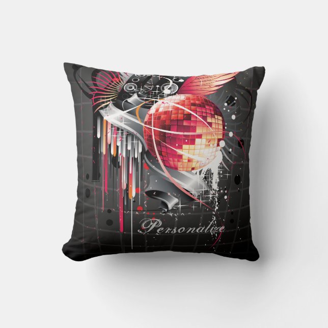 Funky Abstract Girly Disco Ball Music Design Cushion (Front)