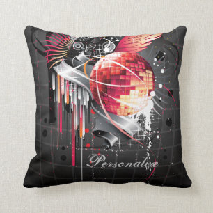 Funky Abstract Girly Disco Ball Music Design Cushion