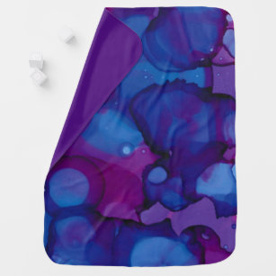 Funky abstract marbled alcohol ink purple and blue baby blanket
