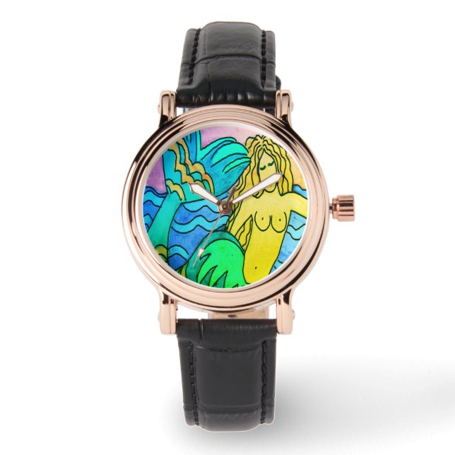 Funky Abstract Mermaid Art to Wear Watch (Front)