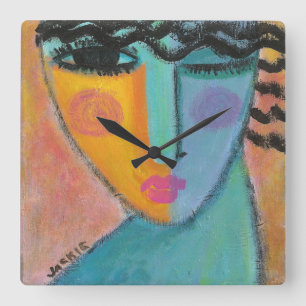 Funky Abstract Painting of a Woman Square Wall Clock
