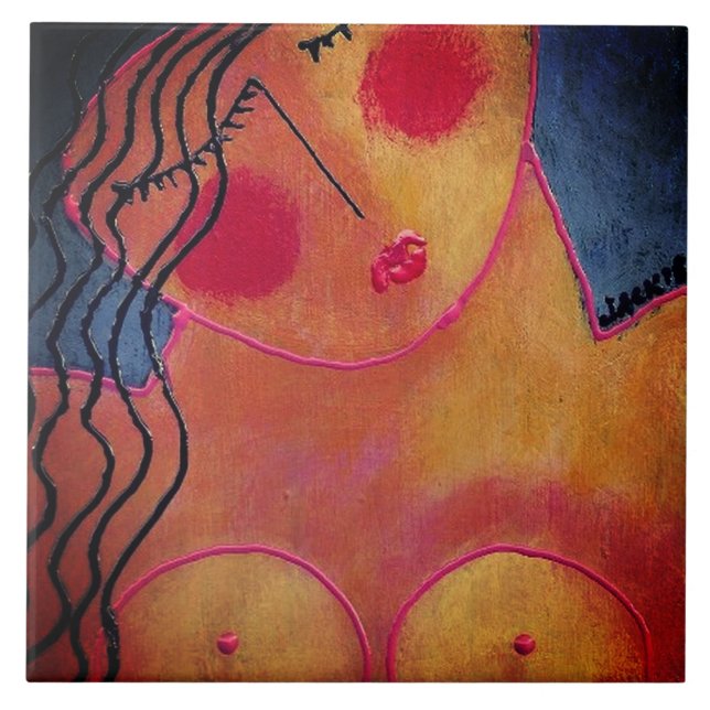 Funky Abstract Portrait of a Woman Ceramic Tile (Front)