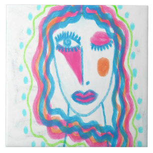 Funky Abstract Portrait of a Woman Ceramic Tile