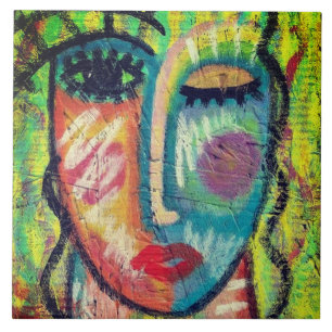 Funky Abstract Portrait of a Woman Ceramic Tile