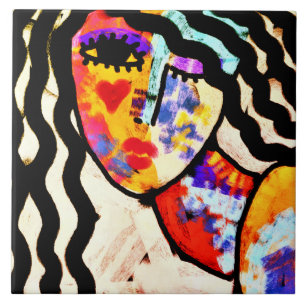 Funky Abstract Portrait of a Woman Ceramic Tile