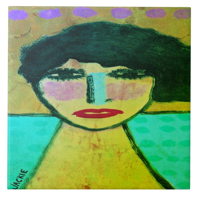 Funky Abstract Portrait of a Woman Ceramic Tile (Front)