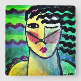 Funky Abstract Portrait of a Woman Square Wall Clock
