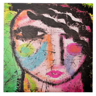 Funky Abstract Portrait on OSB Board  Ceramic Tile