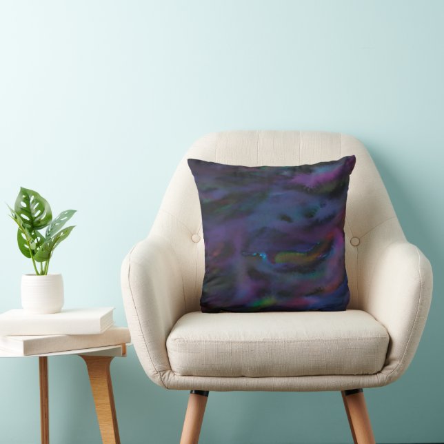 Funky abstract smokey purples water color cushion (Chair)