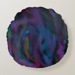 Funky abstract smokey purples water colour round cushion
