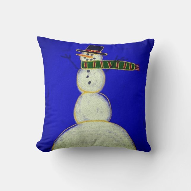 Funky Abstract Snowman Christmas Art Cushion (Front)