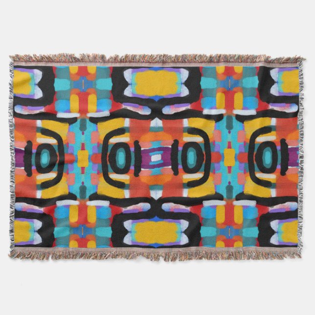 Funky Abstract Unique Colours Hand Painted Look Throw Blanket (Front)