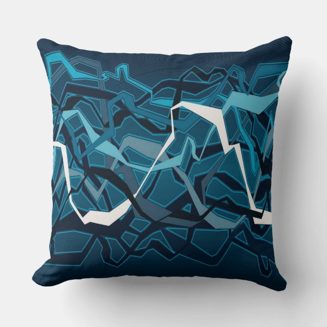 Funky Abstract Waves Blue Cushion (Front)