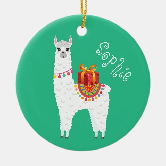 Funky Alpaca Christmas cute llama Ceramic Ornament (Front)
