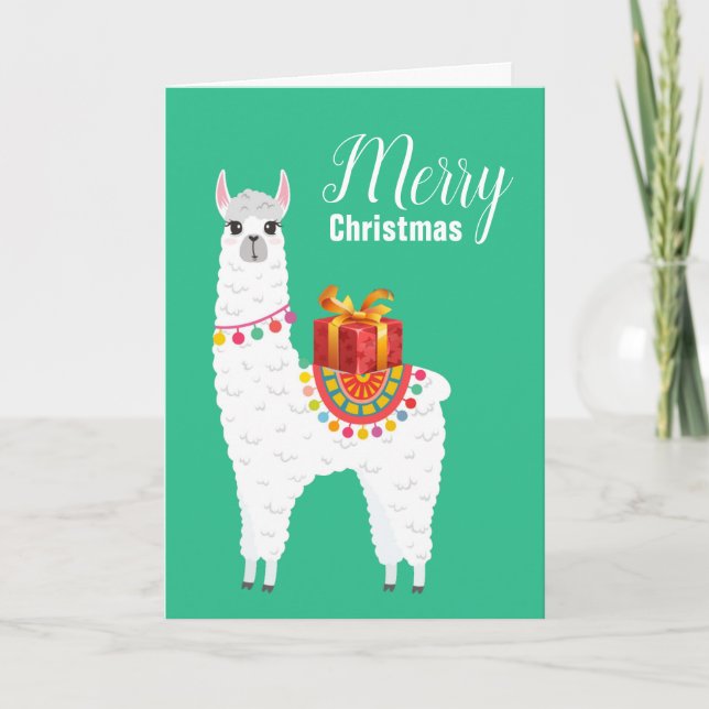 Funky Alpaca Christmas cute llama Holiday Card (Front)