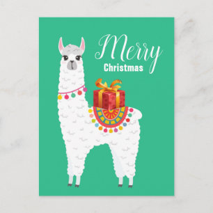 Funky Alpaca Christmas cute llama Holiday Postcard