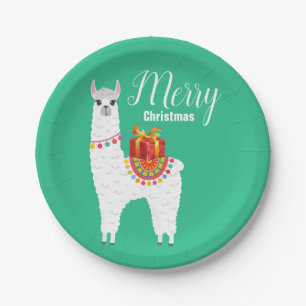 Funky Alpaca Christmas cute llama Paper Plate