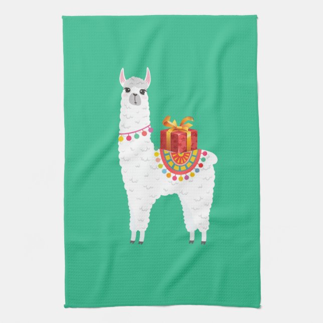 Funky Alpaca Christmas cute llama Tea Towel (Vertical)