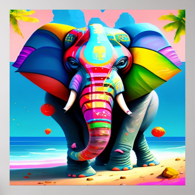Funky and Playful Rainbow Elephant Print  (Front)