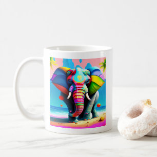 Funky and Playful Rainbow Elephant Print Coffee Mug