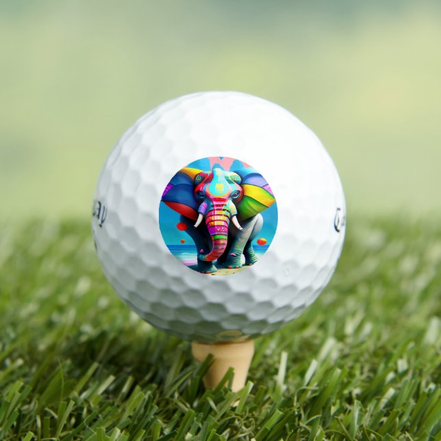 Funky and Playful Rainbow Elephant Print  Golf Balls (Insitu Tee)