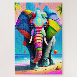 Funky and Playful Rainbow Elephant Print  Jigsaw Puzzle