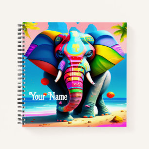 Funky and Playful Rainbow Elephant Print Notebook
