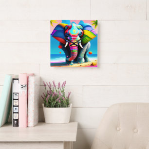 Funky and Playful Rainbow Elephant Print  Square Wall Clock