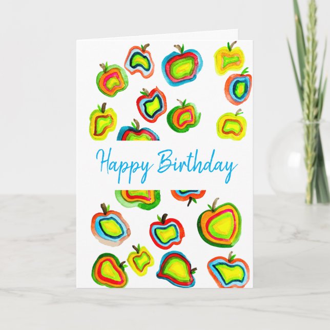 Funky apple watercolor fruit design card (Front)