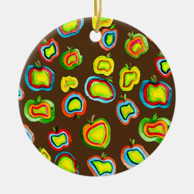 Funky apple watercolor fruit design ceramic ornament (Front)