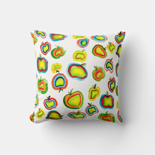 Funky apple watercolor fruit design cushion (Front)