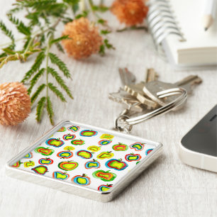 Funky apple watercolor fruit design key ring