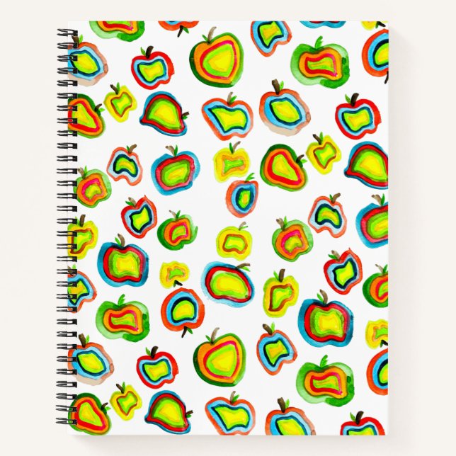 Funky apple watercolor fruit design notebook (Front)