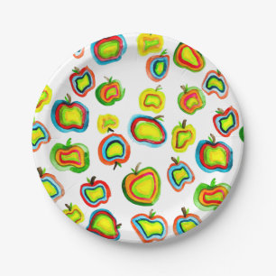 Funky apple watercolor fruit design paper plate
