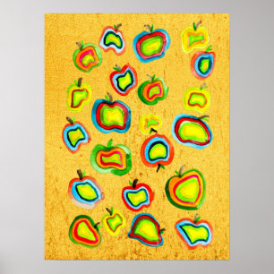 Funky apple watercolor fruit design poster