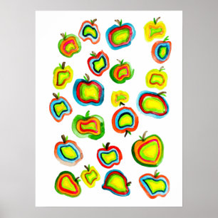Funky apple watercolor fruit design poster